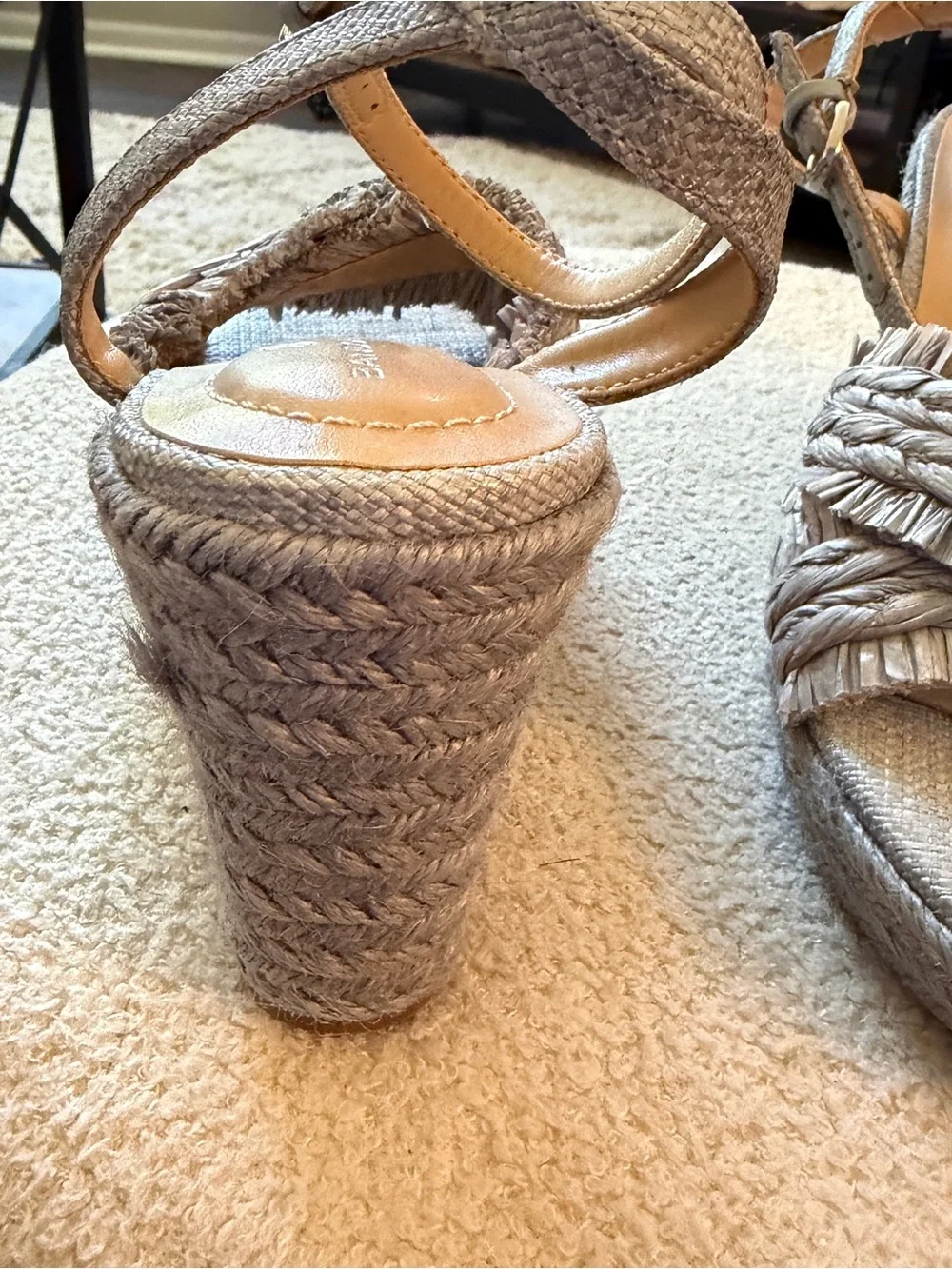 Bandolino Neutral Raffia Flower Strap Sandals